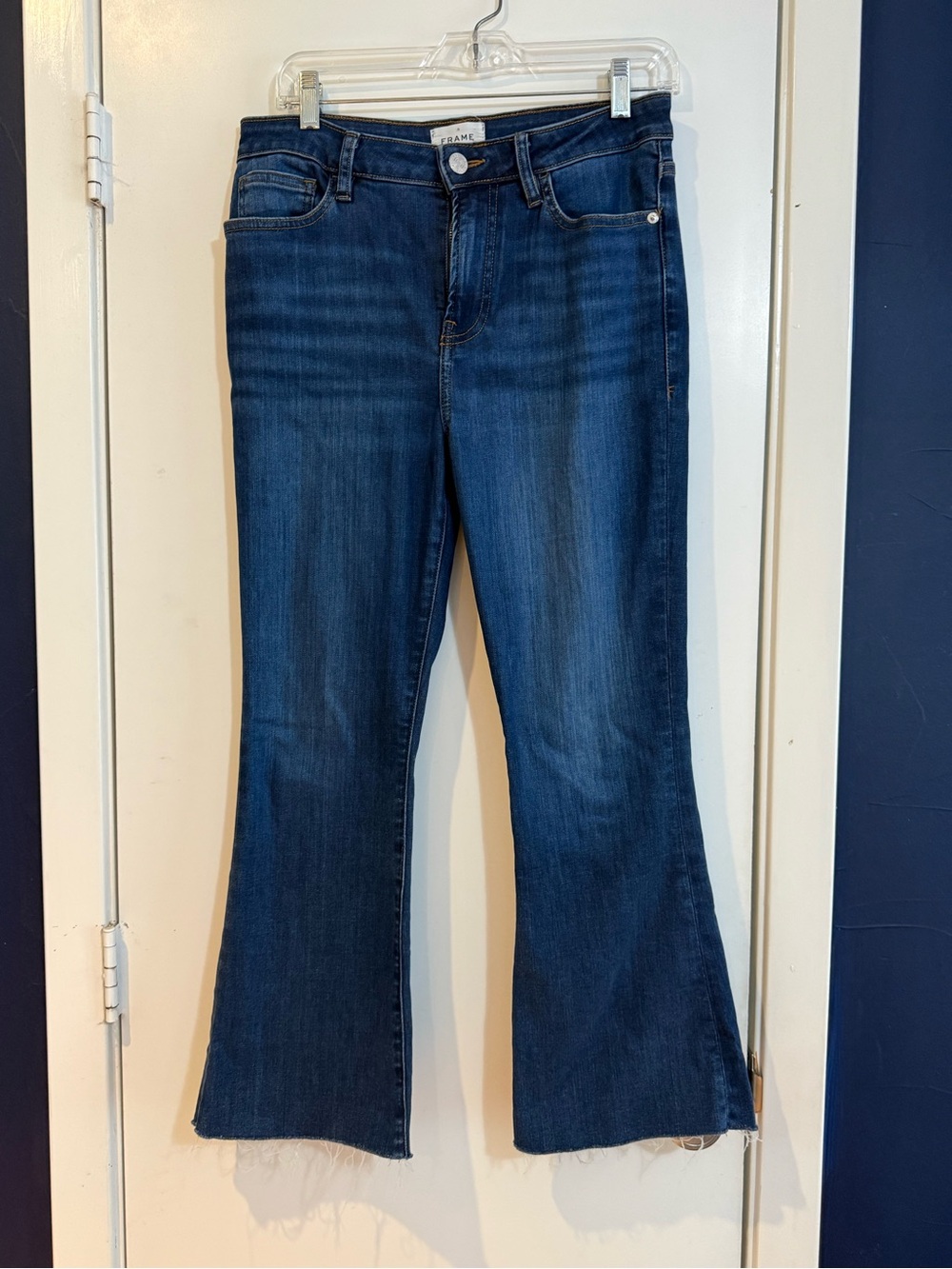 Frame Denim Indigo Cropped Bootcut Jeans